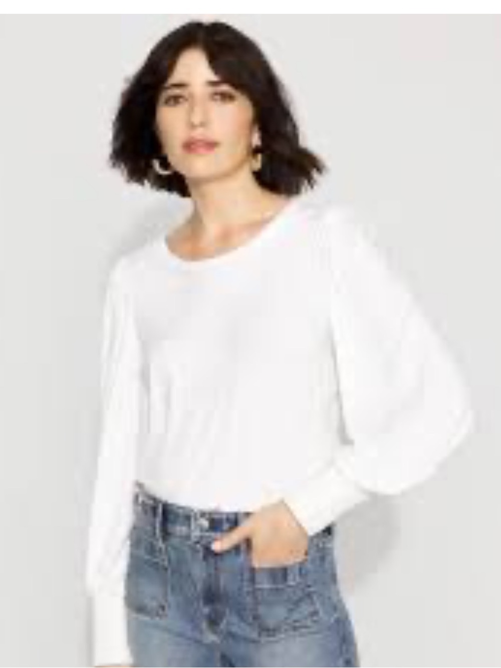 White House Black Market White Long Sleeve Tee with Smocked Cuffs